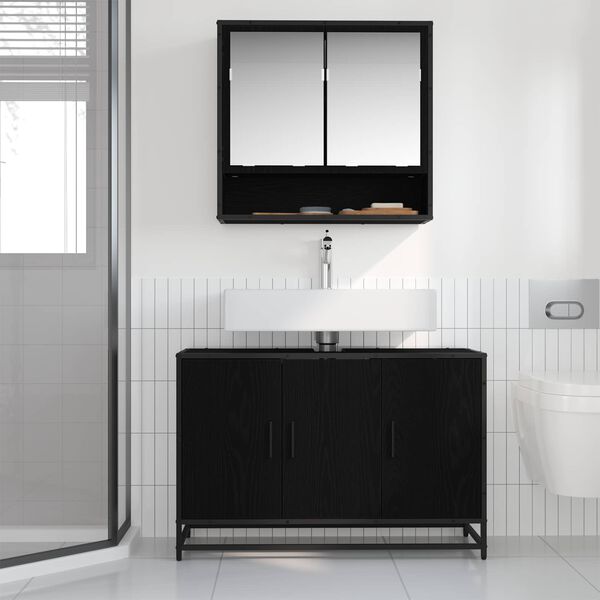 vidaXL Cabinet de salle de bain avec porte Ch&ecirc;ne noir 90 x 33 x 60 cm
