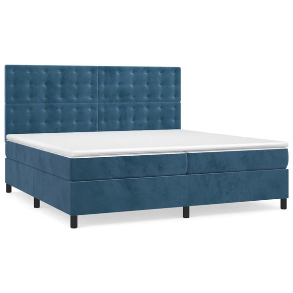vidaXL Sommier &agrave; lattes de lit et matelas Bleu fonc&eacute; 200x200cm Velours