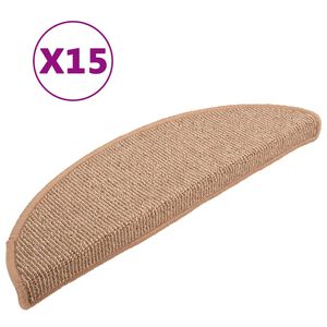 vidaXL Tapis d'escalier 15 pi&egrave;ces 56 x 17 x 3 cm Marron clair Demi-rond