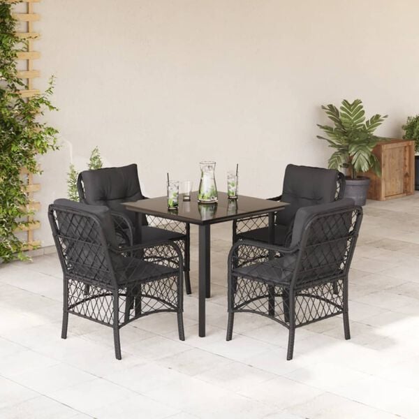 vidaXL Ensemble &agrave; manger de jardin coussins 5pcs Noir R&eacute;sine tress&eacute;e