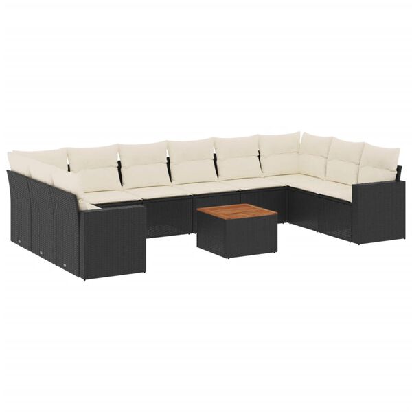 vidaXL Salon de jardin 11 pcs avec coussins noir r&eacute;sine tress&eacute;e