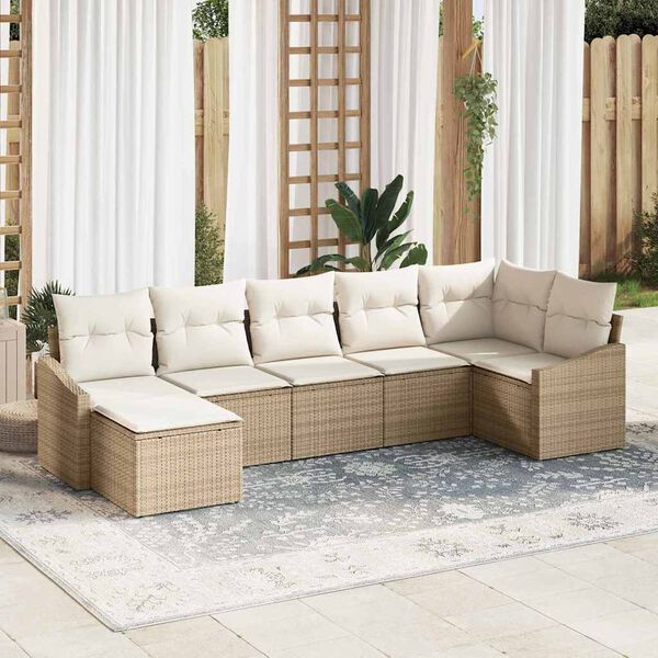 vidaXL Ensemble de canapé de jardin 7 pcs Beige et crème polyrotin