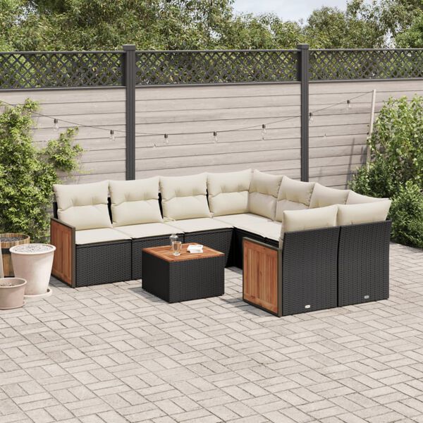 vidaXL Salon de jardin 9 pcs avec coussins noir r&eacute;sine tress&eacute;e