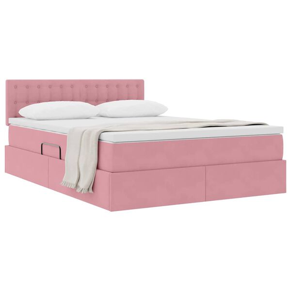 vidaXL Lit de Rangement avec matelas Rose 140 x 200 cm Velours