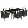 vidaXL Ensemble &agrave; manger de jardin coussins 7pcs Noir R&eacute;sine tress&eacute;e