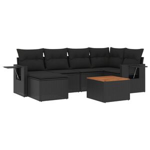 vidaXL Salon de jardin 7 pcs avec coussins noir r&eacute;sine tress&eacute;e