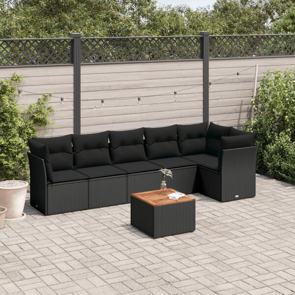 vidaXL Salon de jardin 7 pcs avec coussins noir résine tressée