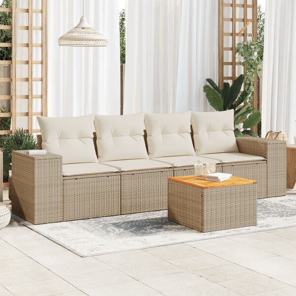 vidaXL Salon de jardin avec coussins 5 pcs beige r&eacute;sine tress&eacute;e