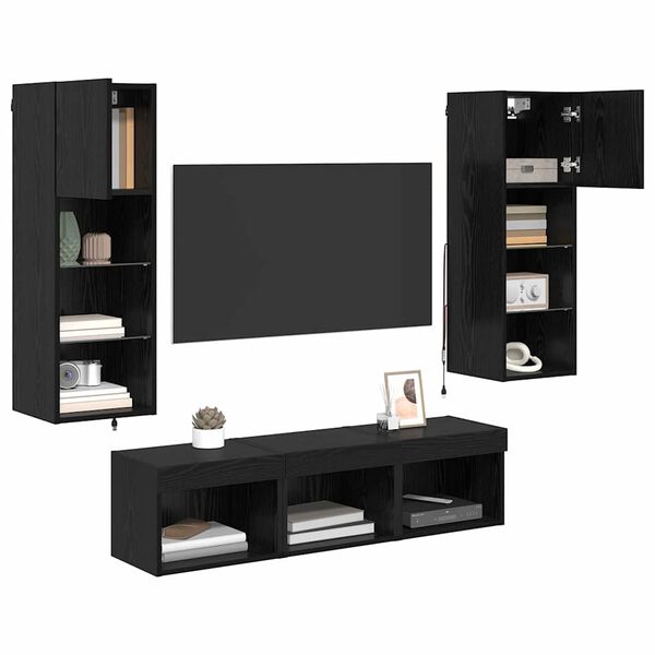 vidaXL Meubles TV muraux 5 pcs Ch&ecirc;ne noir Bois d'ing&eacute;nierie