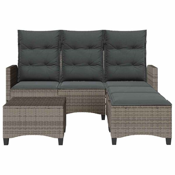 vidaXL Salon de jardin 3 pcs avec coussins forme L gris r&eacute;sine tress&eacute;e