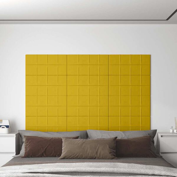vidaXL Panneaux muraux 12 pcs Jaune 60x30 cm Velours 2,16 m²