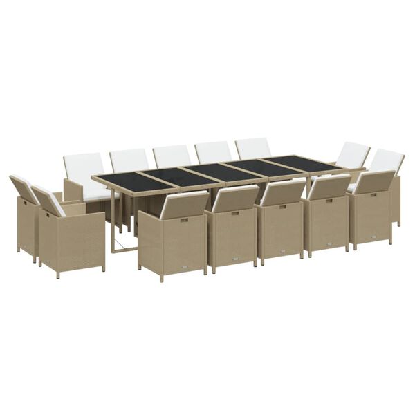 vidaXL Ensemble &agrave; manger de jardin coussins 15pcs R&eacute;sine tress&eacute;e Beige