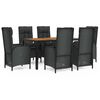 vidaXL Ensemble &agrave; manger de jardin coussins 7pcs Noir R&eacute;sine tress&eacute;e