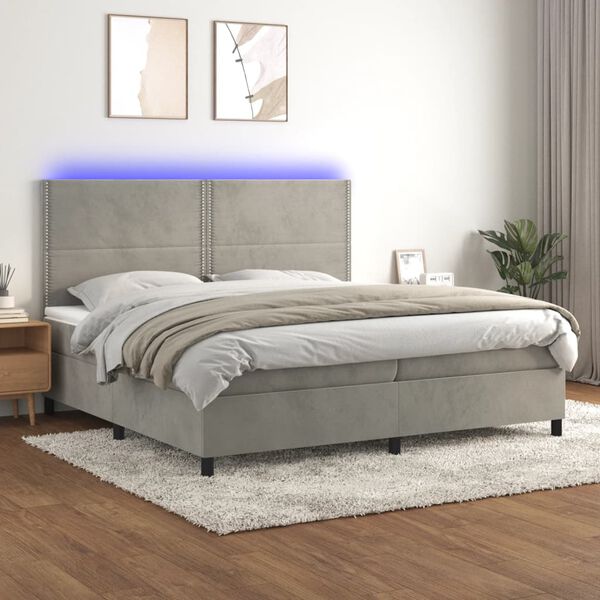 vidaXL Sommier &agrave; lattes de lit matelas et LED Gris clair 200x200 cm