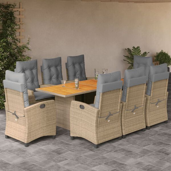 vidaXL Ensemble &agrave; manger de jardin et coussins 9 pcs m&eacute;lange beige