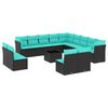 vidaXL Ensemble de canap&eacute; de jardin 14 pcs avec coussins noir r&eacute;sine tress&eacute;e