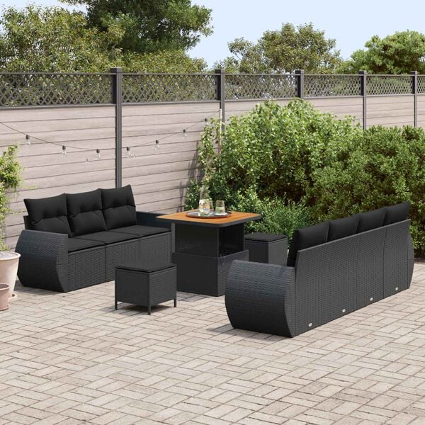 vidaXL Ensemble de canap&eacute; de jardin avec coussin 10 pcs Noir polyrotin