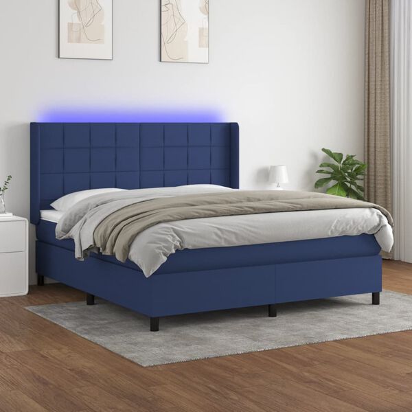 vidaXL Sommier &agrave; lattes de lit matelas et LED Bleu 180x200 cm Tissu