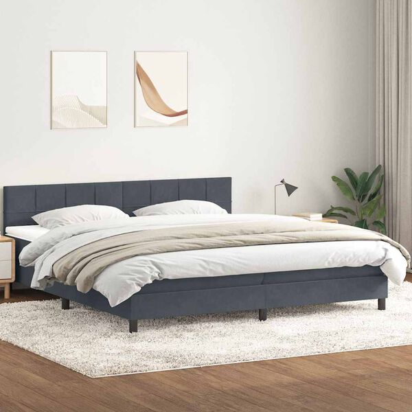 vidaXL Sommier &agrave; lattes de lit et matelas gris fonc&eacute; 180x210cm velours