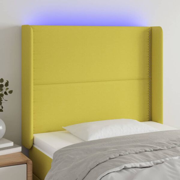 vidaXL Tête de lit à LED Vert 83x16x118/128 cm Tissu