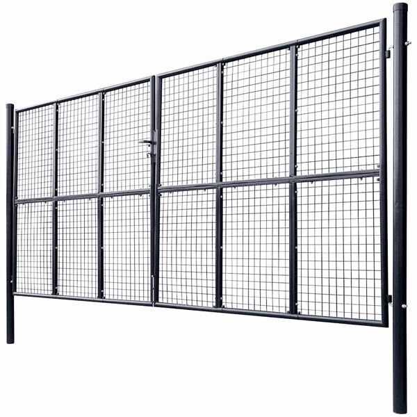 vidaXL Portail de jardin grillag&eacute; en acier galvanis&eacute; gris 400 x 200 cm