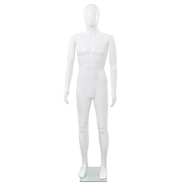 vidaXL Mannequin homme corps complet base verre Blanc brillant 185 cm