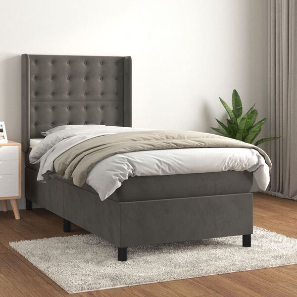 vidaXL Sommier &agrave; lattes de lit et matelas Gris fonc&eacute; 90x200 cm Velours