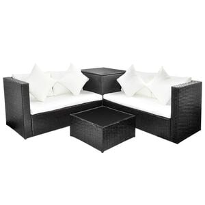 vidaXL Salon de jardin 4 pcs avec coussins R&eacute;sine tress&eacute;e Noir