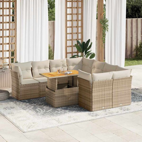 vidaXL Salon de jardin avec coussins 9 pcs beige r&eacute;sine tress&eacute;e