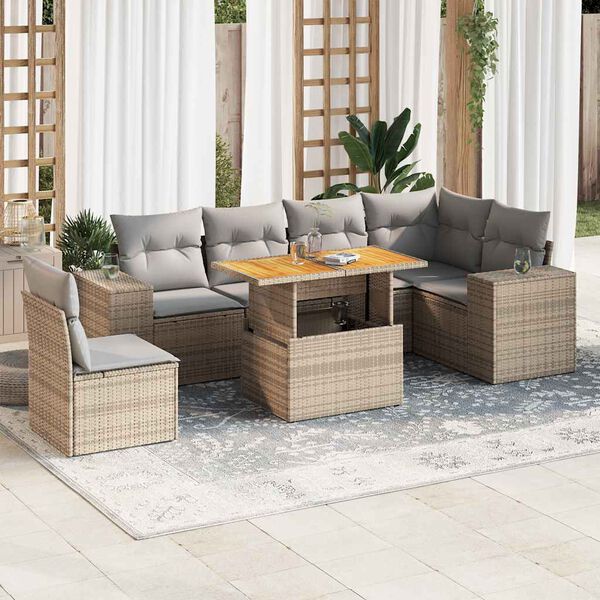 vidaXL Salon de jardin avec coussins 7 pcs beige r&eacute;sine tress&eacute;e