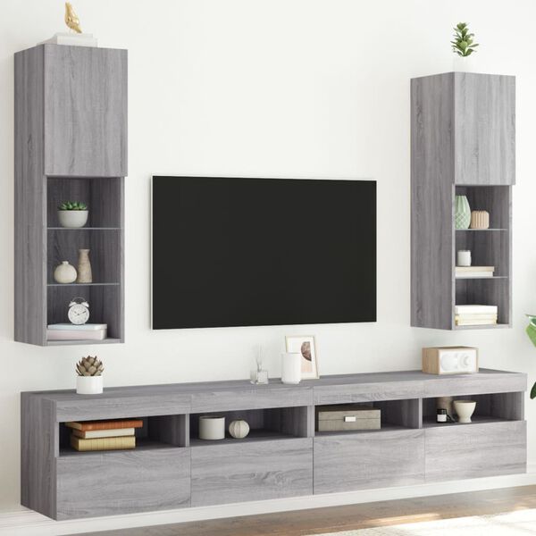 vidaXL Meubles TV avec lumi&egrave;res LED 2 pcs sonoma gris 30,5x30x102 cm