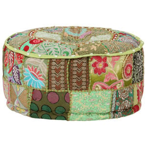vidaXL Pouf rond en coton fait &agrave; la main 40 x 20 cm Vert