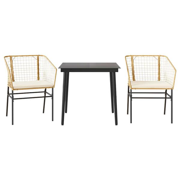 vidaXL Ensemble &agrave; manger jardin coussins 3pcs marron poly rotin verre