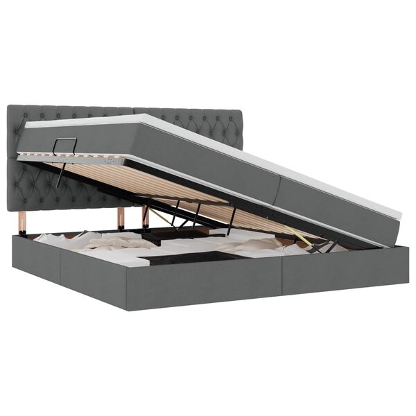 vidaXL Lit avec rangement et LED Gris fonc&eacute; 200 x 200 cm Polyester