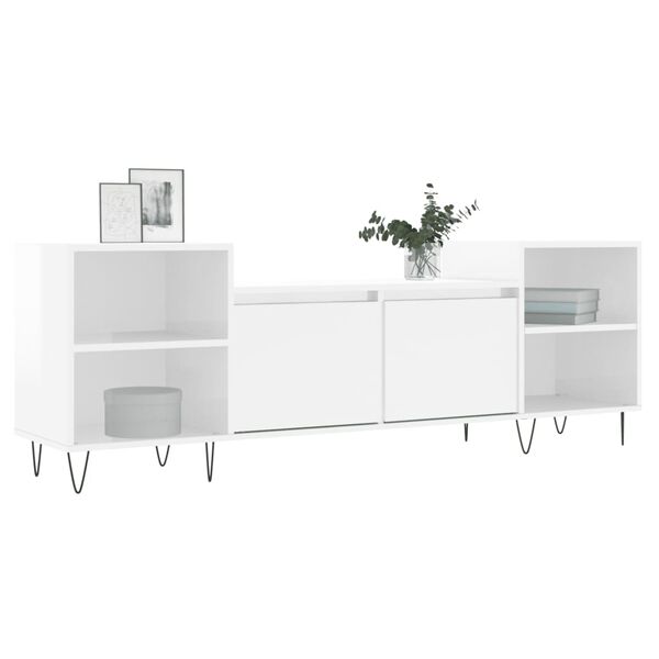 vidaXL Meuble TV Blanc brillant 160x35x55 cm Bois d'ingénierie
