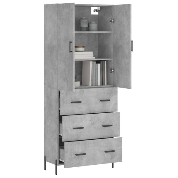 vidaXL Buffet haut Gris b&eacute;ton 69,5x34x180 cm Bois d'ing&eacute;nierie