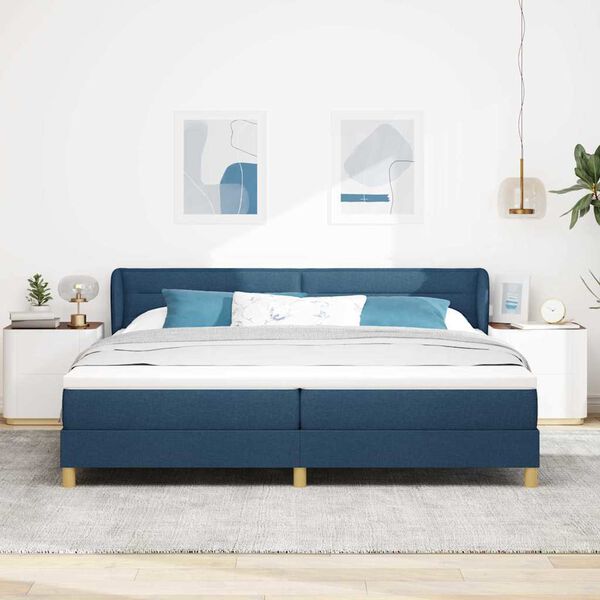 vidaXL Lit &agrave; ressorts avec matelas Bleu 200 x 200 cm tissu