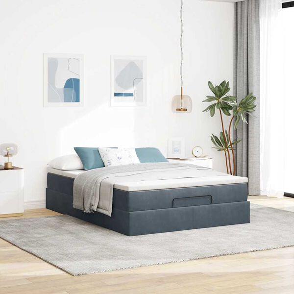 vidaXL Cadre de lit ottoman avec matelas gris fonc&eacute; 140x200 cm velours