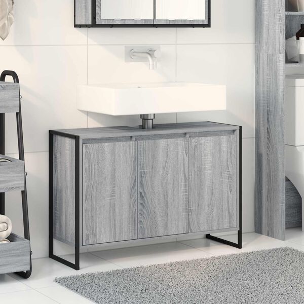 vidaXL Cabinet de salle de bain avec porte Gris Sonoma 90 x 30 x 60 cm