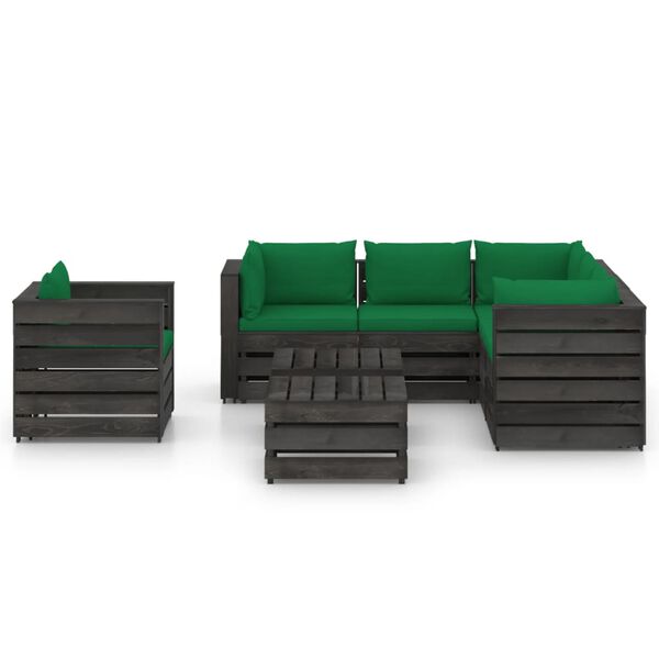 vidaXL Salon de jardin 8 pcs avec coussins Bois impr&eacute;gn&eacute; de gris