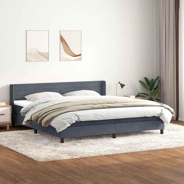 vidaXL Sommier &agrave; lattes de lit et matelas gris fonc&eacute; 180x210cm velours