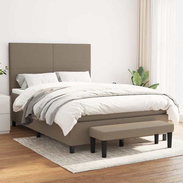 vidaXL Sommier &agrave; lattes de lit avec matelas Taupe 140x190 cm Tissu