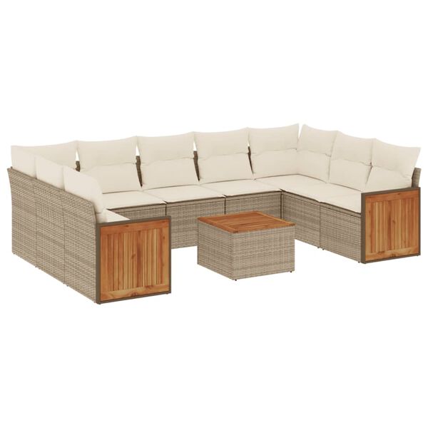vidaXL Salon de jardin avec coussins 10 pcs beige r&eacute;sine tress&eacute;e