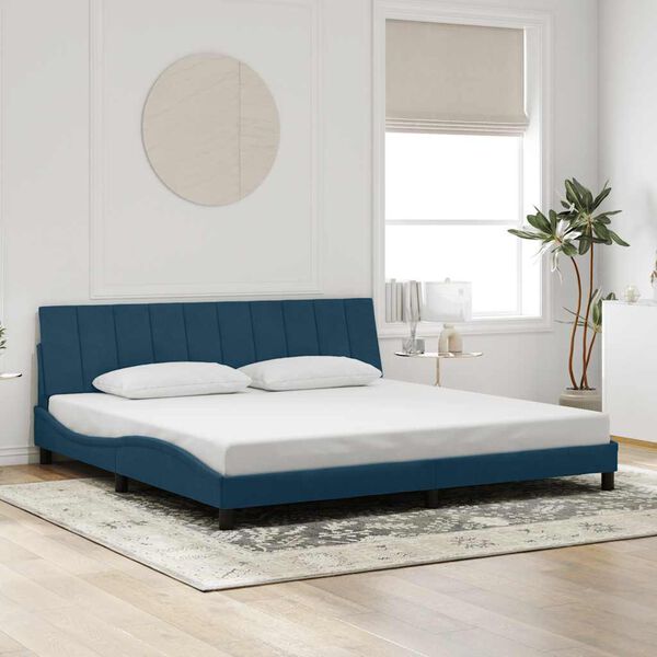 vidaXL Cadre de lit avec LED sans matelas Hanko bleu 200x200 cm velours