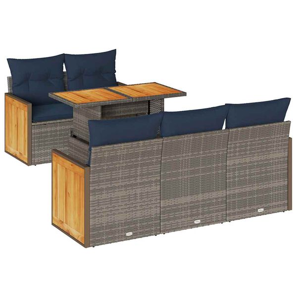 vidaXL Salon de jardin avec coussins 6 pcs gris r&eacute;sine tress&eacute;e acacia