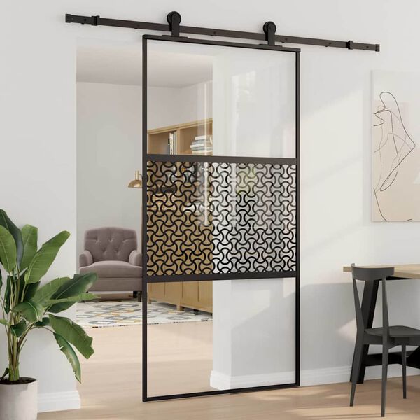 vidaXL Porte coulissante Noir 102.5 x 205 cm Verre trempé et Aluminium