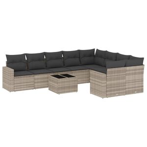 vidaXL Salon de jardin avec coussins 10 pcs gris clair r&eacute;sine tress&eacute;e