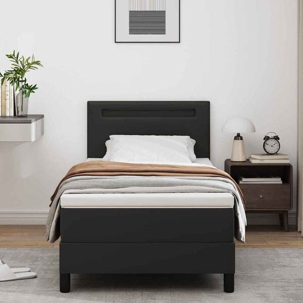 vidaXL Lit &agrave; ressorts avec matelas Noir 90 x 190 cm Simili cuir