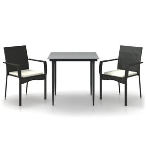 vidaXL Ensemble &agrave; manger de jardin avec coussins 3 pcs Noir
