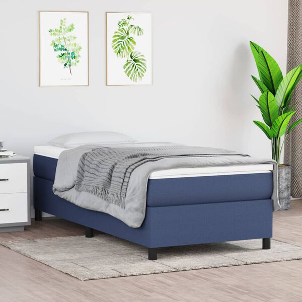vidaXL Sommier &agrave; lattes de lit avec matelas Bleu 100x200 cm Tissu